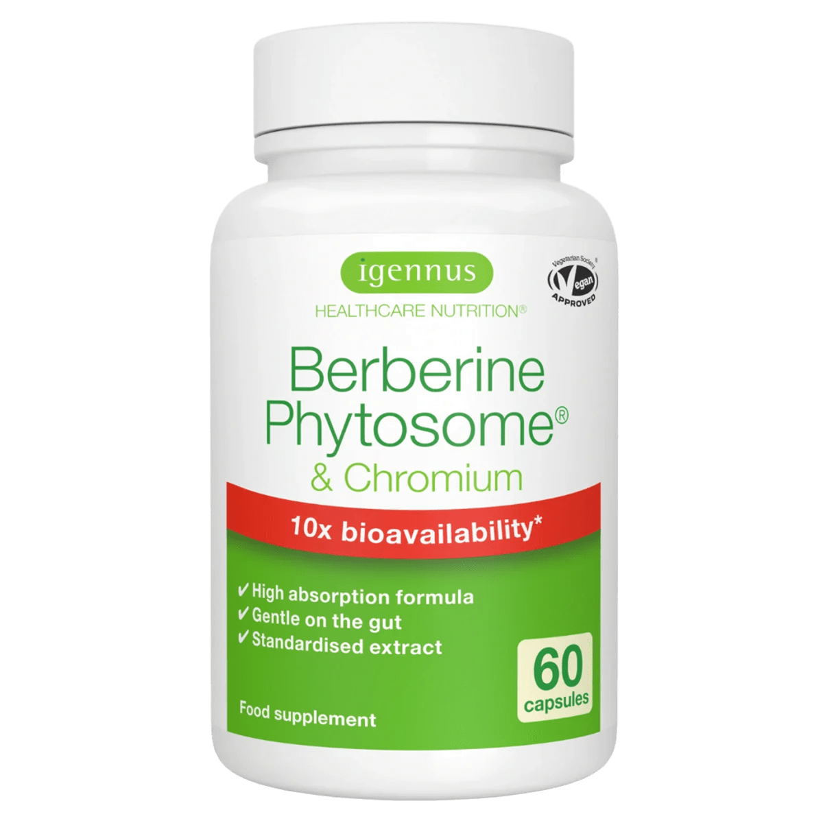 Berberine Phytosome & Chromium Picolinate, Blood Glucose Control Supplement, Vegan, 60 Capsules