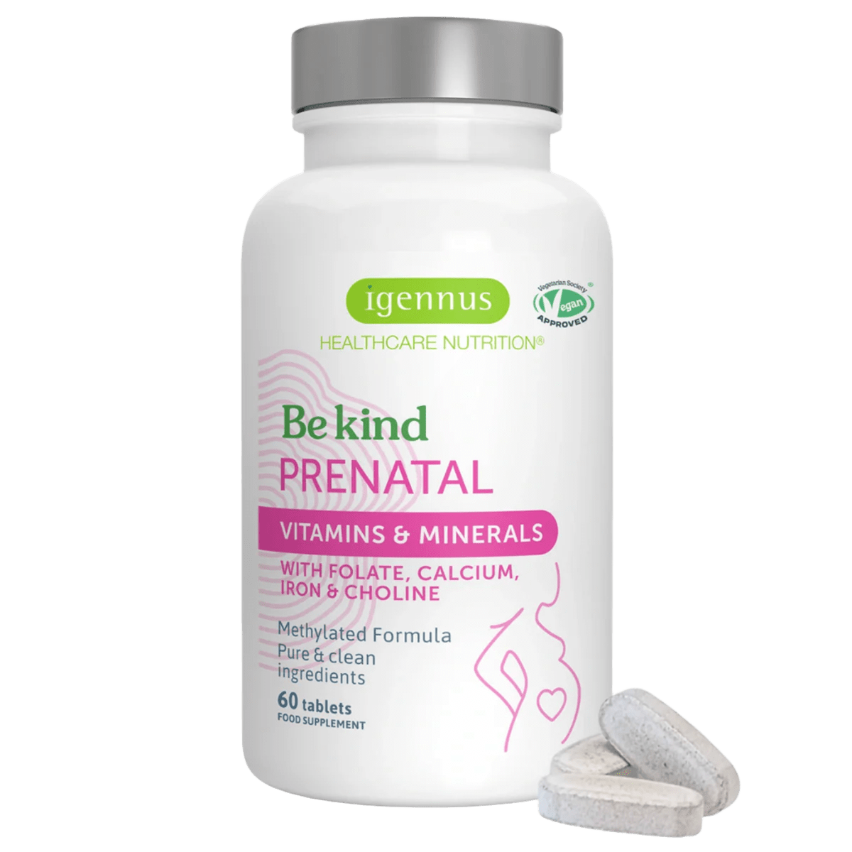 Methylated Pregnancy Multivitamin, with Folic Acid as Methyl-Folate, Choline, Calcium, Gentle Iron, 60 Tablets