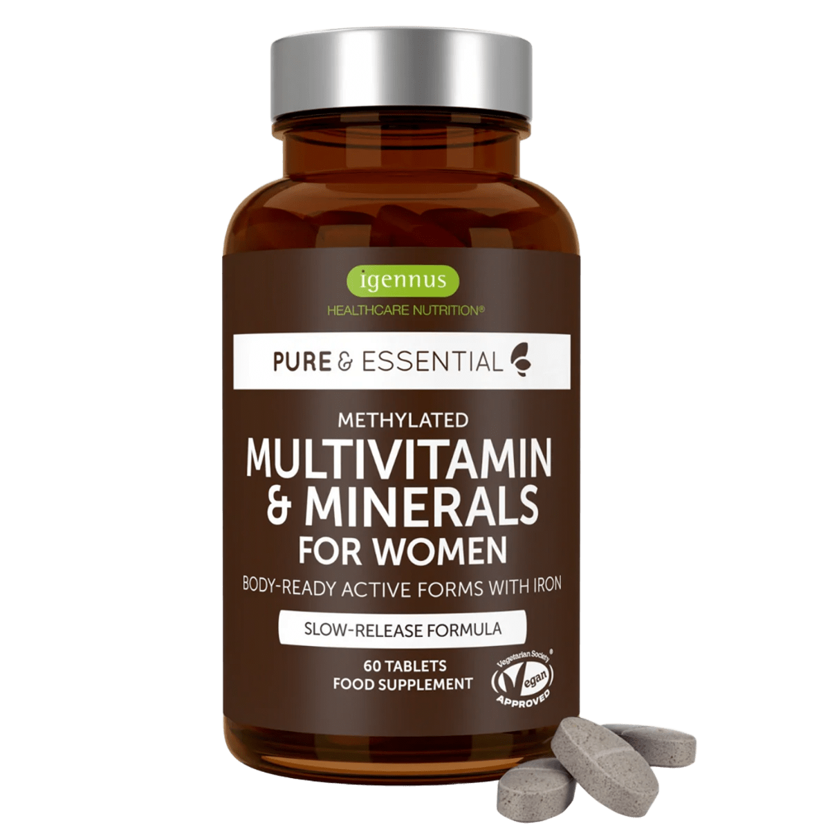 Methylated Multivitamin & Minerals with Iron for Women, with Folate, Vitamin D3 1000iu & Zinc, 60-180 Tablets