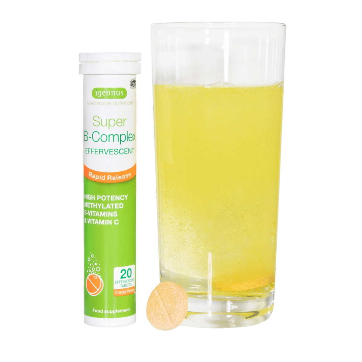 Super B-Complex Effervescent, Orange Flavour, 20 Tablets