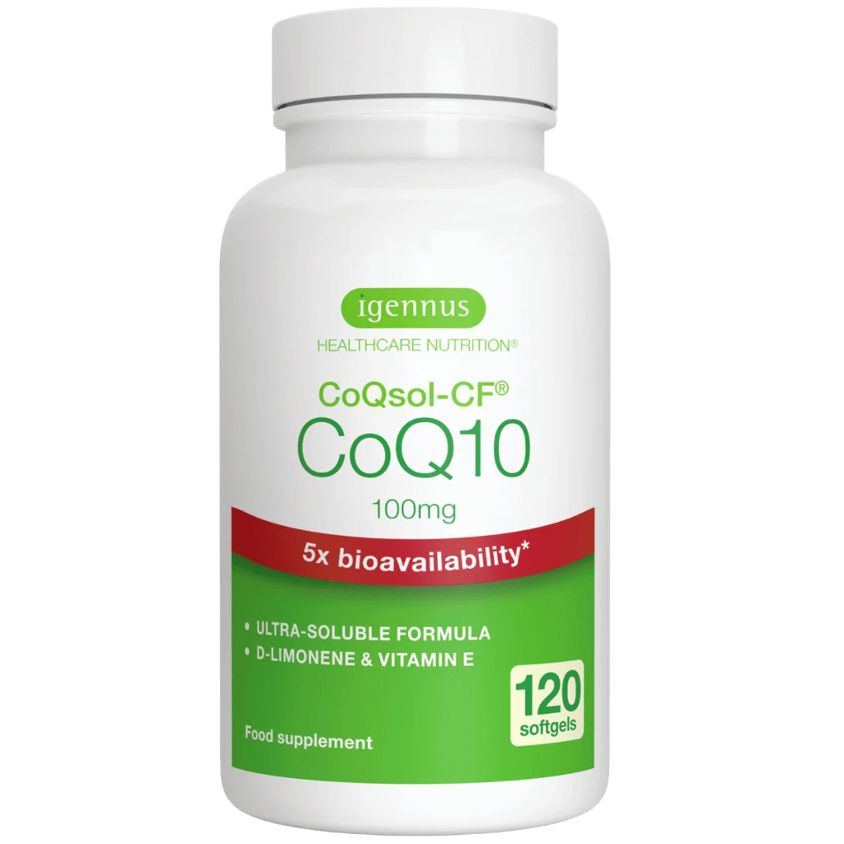 CoQ10 100mg - High Absorption CoQsol-CF with Vitamin E & D-Limonene, 120 Softgels