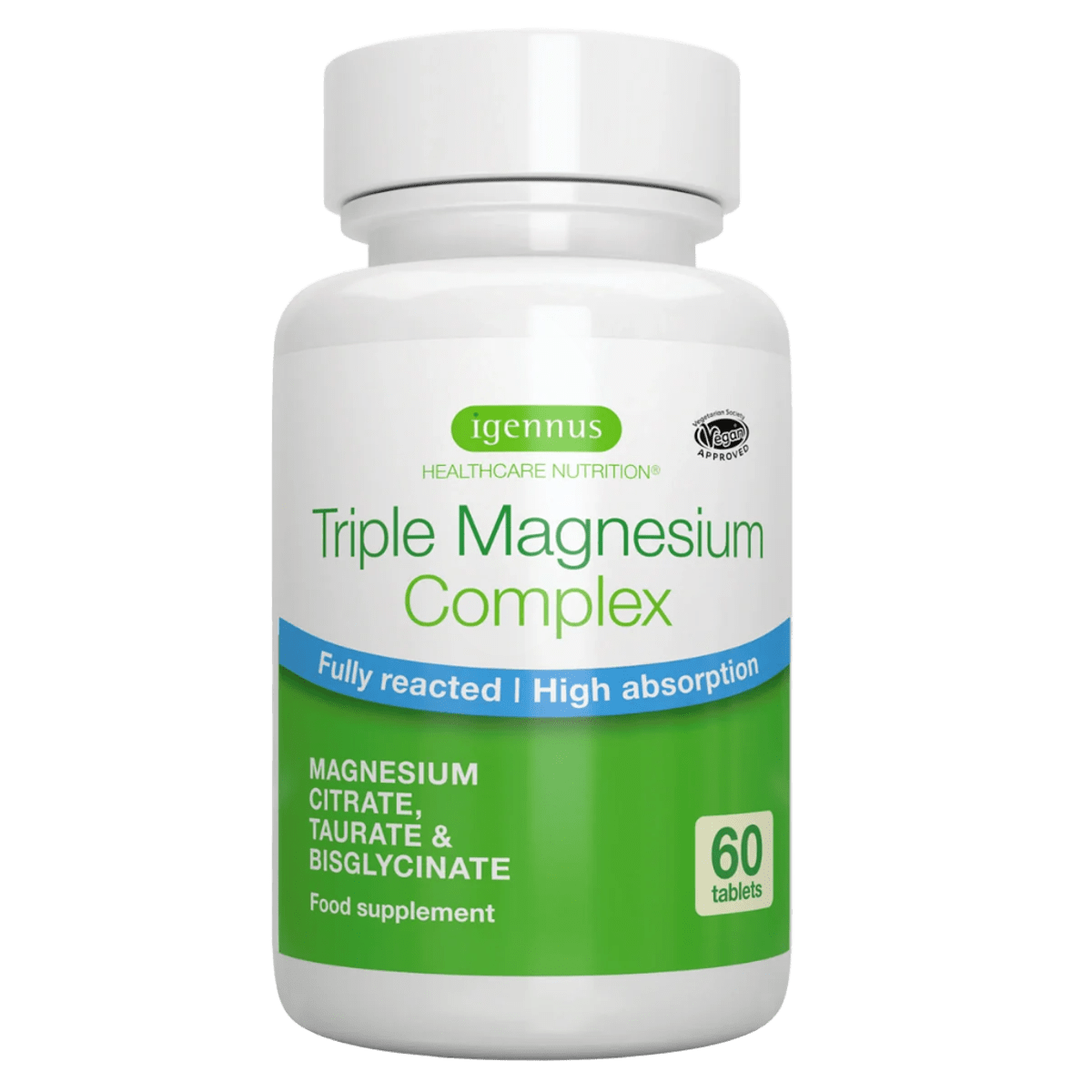 Triple Magnesium Complex, Fully Reacted and Chelated Magnesium Citrate, Bisglycinate & Taurate, 60-180 Tablets