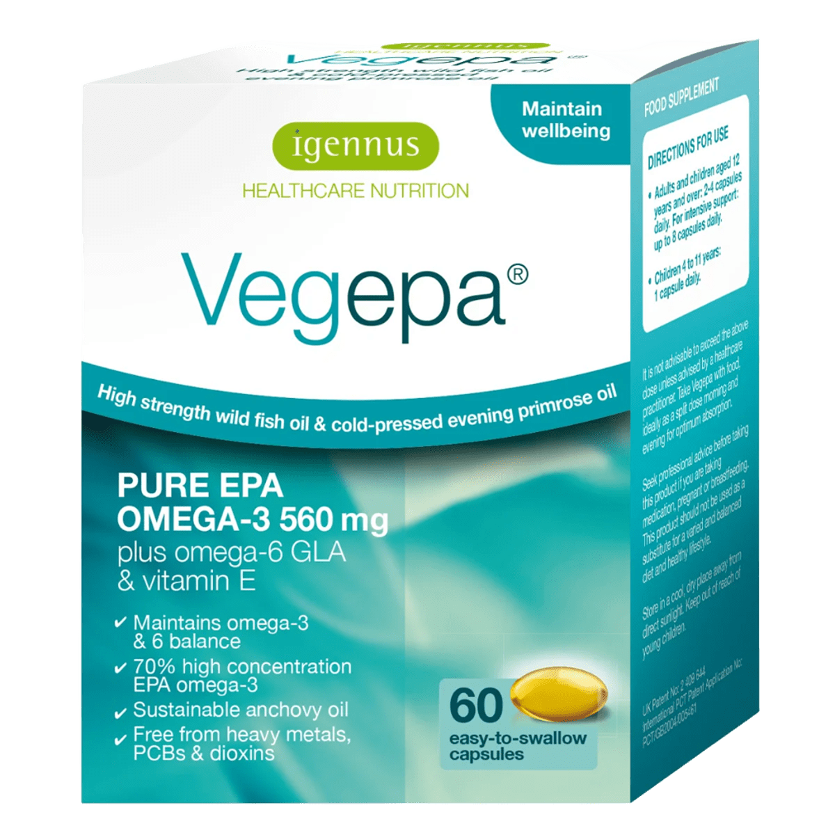 Vegepa - Fish Oil with Evening Primrose Oil, High Strength Omega-3 EPA & Omega-6 GLA, 60 Softgels
