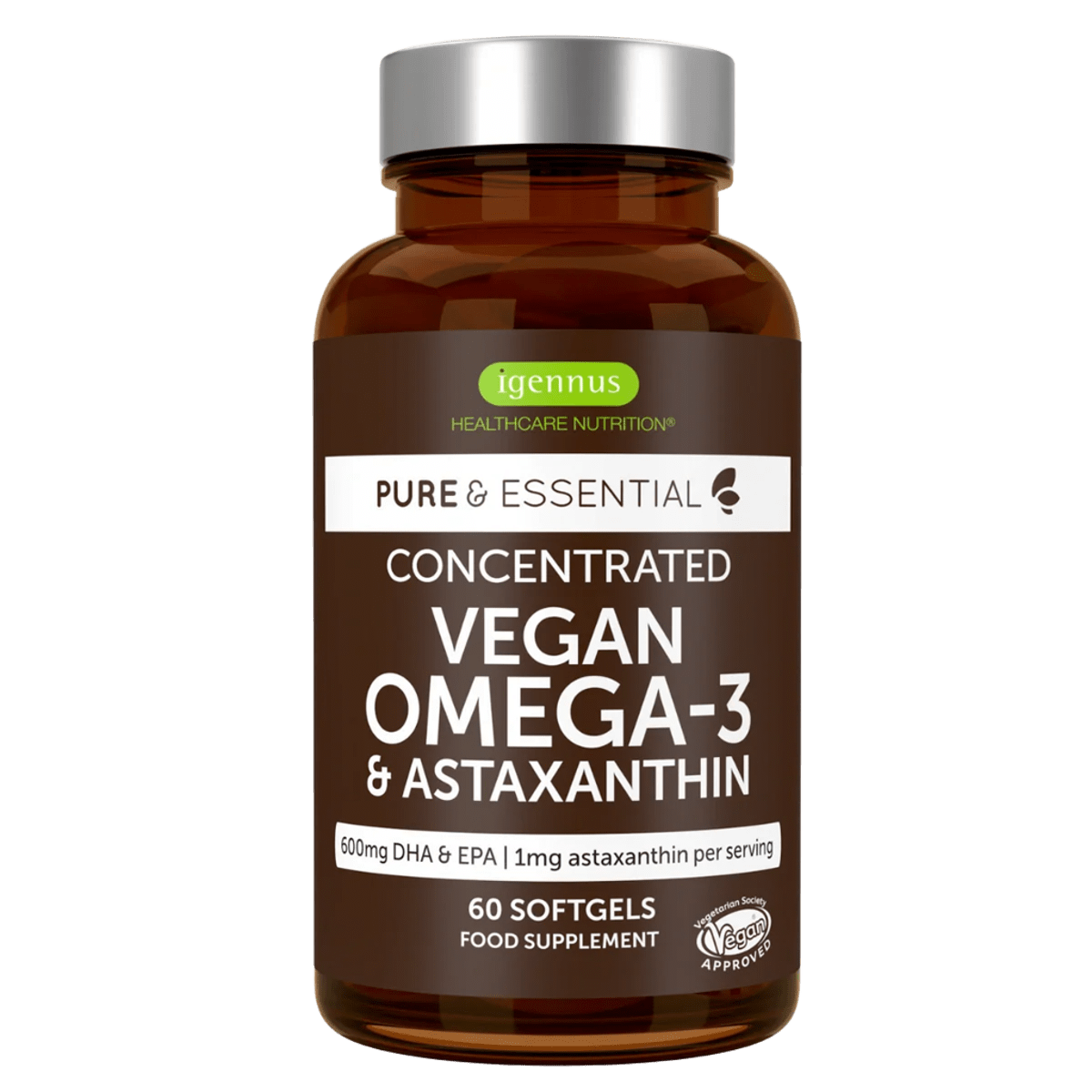 Vegan Omega-3 DHA & EPA 600mg & Astaxanthin, 60-180 Softgels