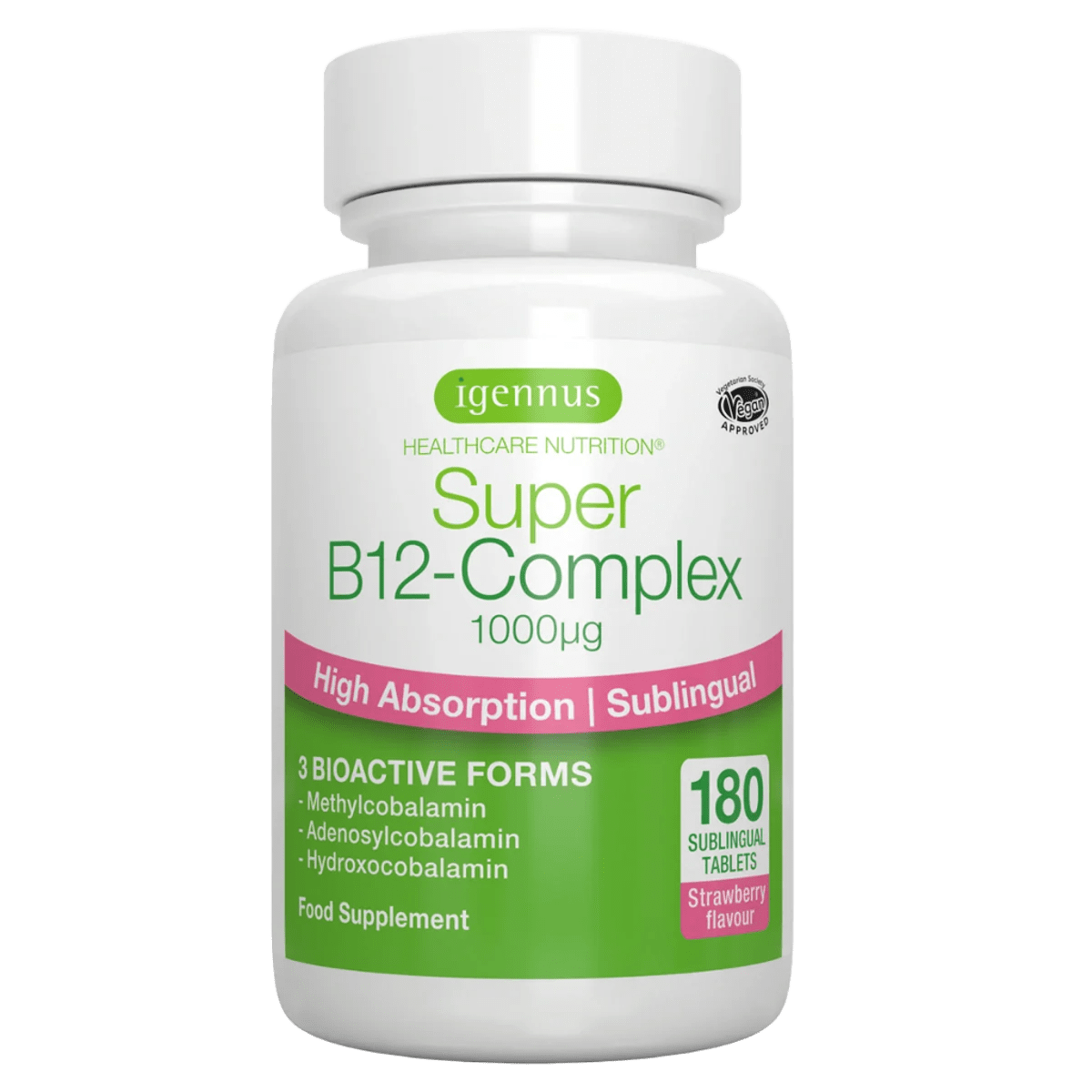 Super B12-Complex 1000mcg, Sublingual Vitamin B12 Melt, High Absorption Methylcobalamin, Adenosylcobalamin & Hydroxocobalamin, 180 Tablets