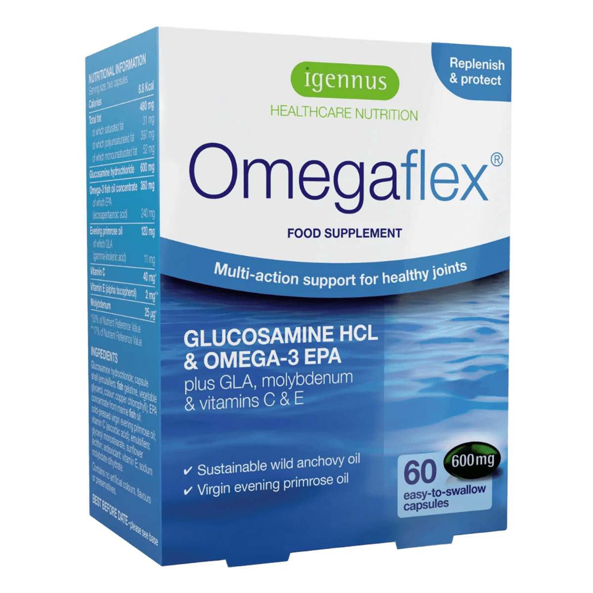 Omegaflex - Glucosamine HCl, Omega-3 EPA plus Omega-6 GLA & Micronutrients for Healthy Joints, 60 Capsules