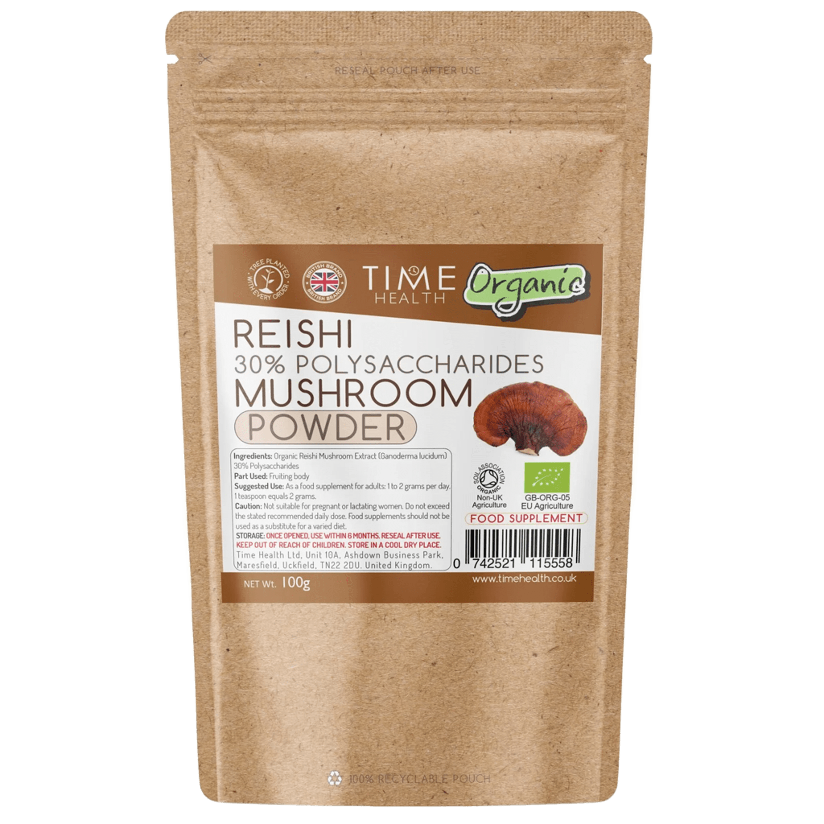 Organic Reishi Mushroom Extract Powder – EU Grown, 30% Polysaccharides