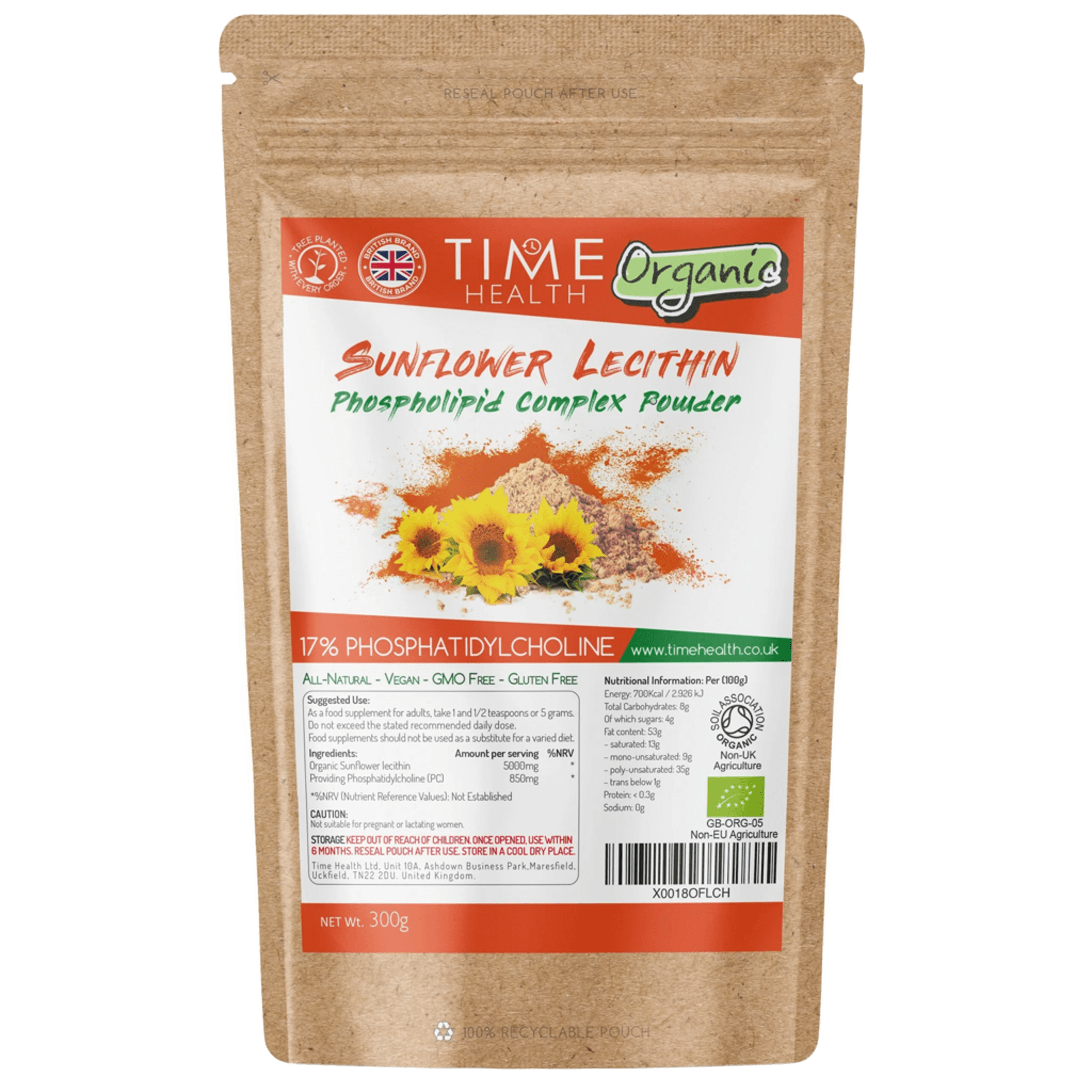 Organic Sunflower Lecithin Powder – 17% Phosphatidylcholine – Brain, Liver & Heart Health